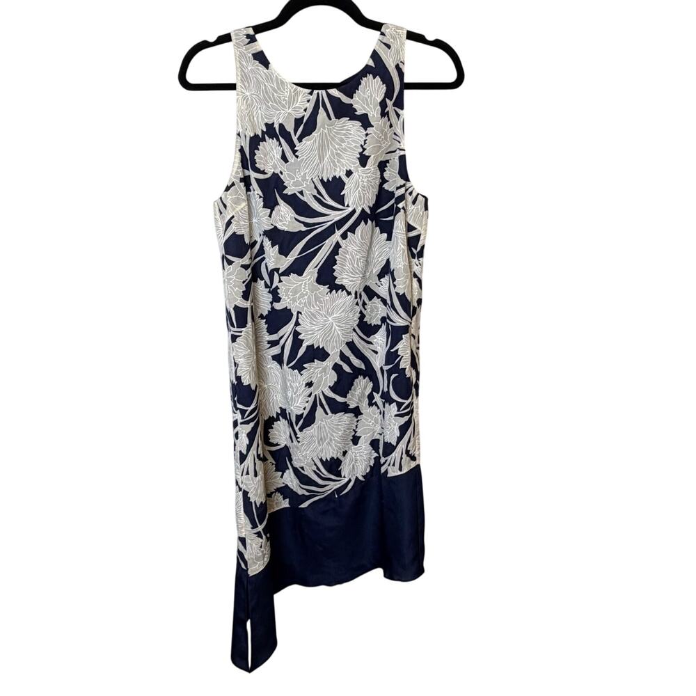 Club Monaco Dress Silk Cotton Blend Floral Navy Asymmetrical Hem Size 6 Cocktail